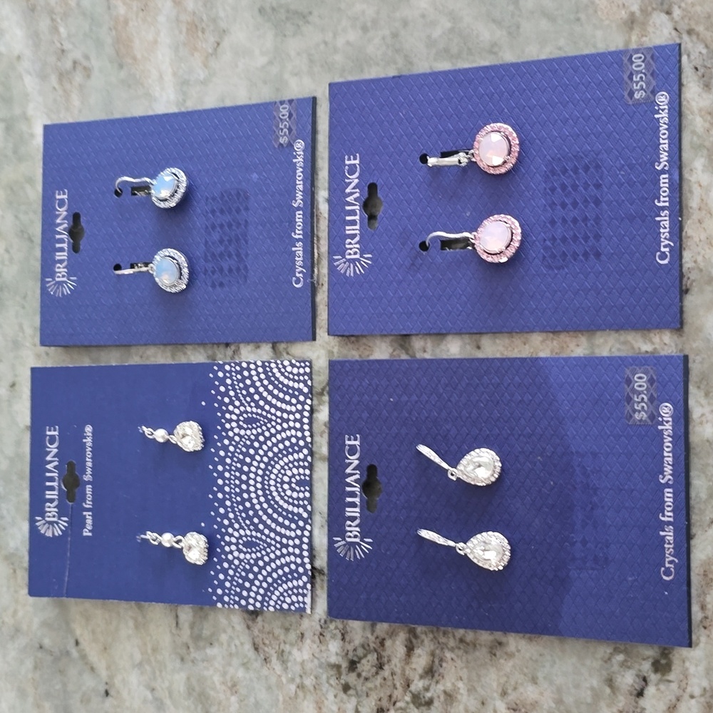 BRILLANCE BRAND WOMENS FASHION JEWELRY PIERCED DANGLE EARRINGS BUNDLE OF 4  PAIR